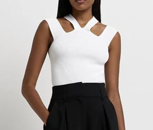 White cut out halter neck top