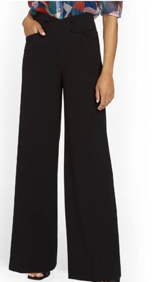 High-Waisted Button-Front Wide-Leg Pant