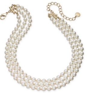 Gold-Tone Imitation Pearl Triple-Row Choker Necklace